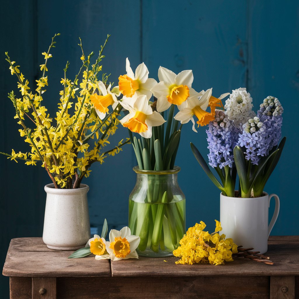 Cut Flowers : Daffodils , Hyacinths & Forsythia Flowers