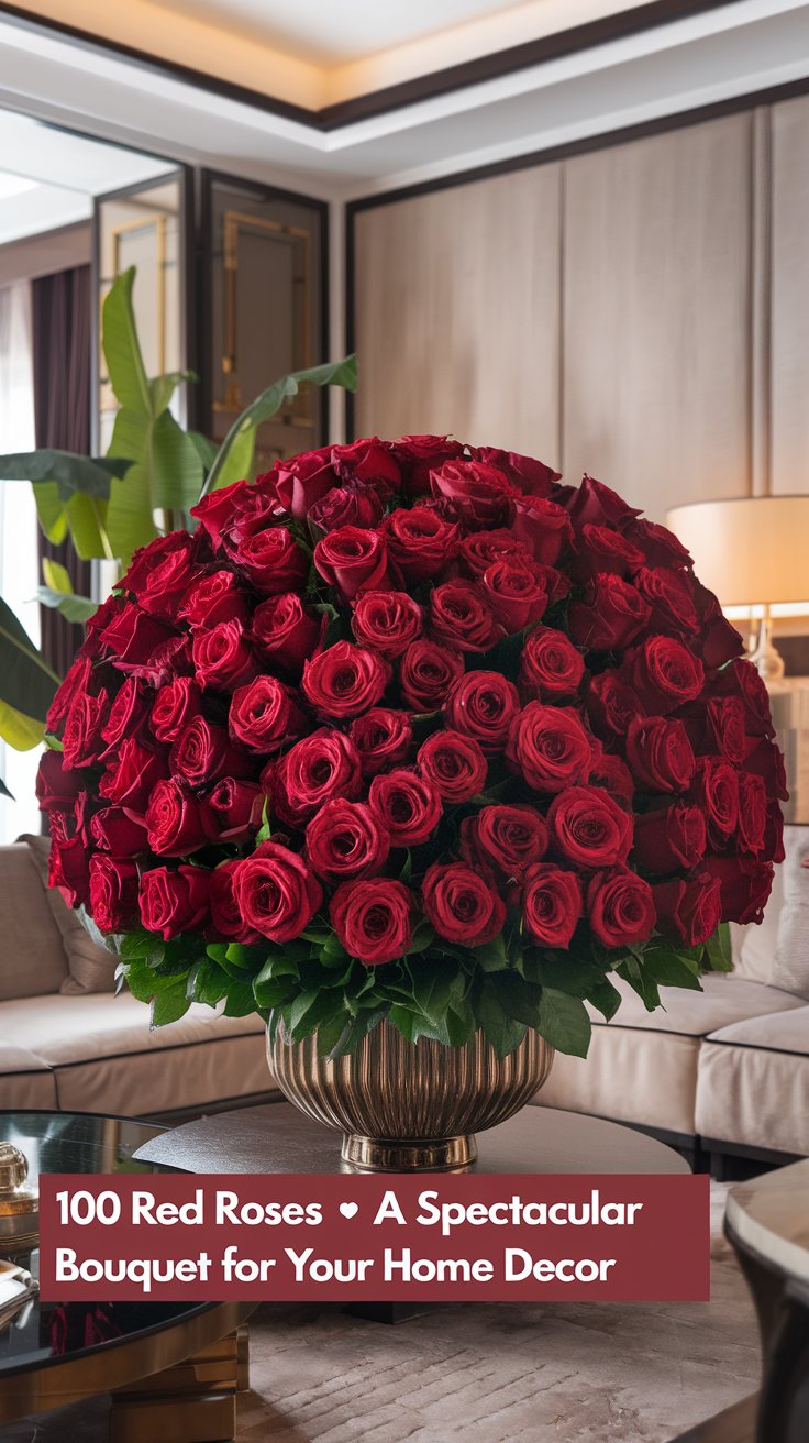 A Spectacular Bouquet 100 Red Roses in Room Decor