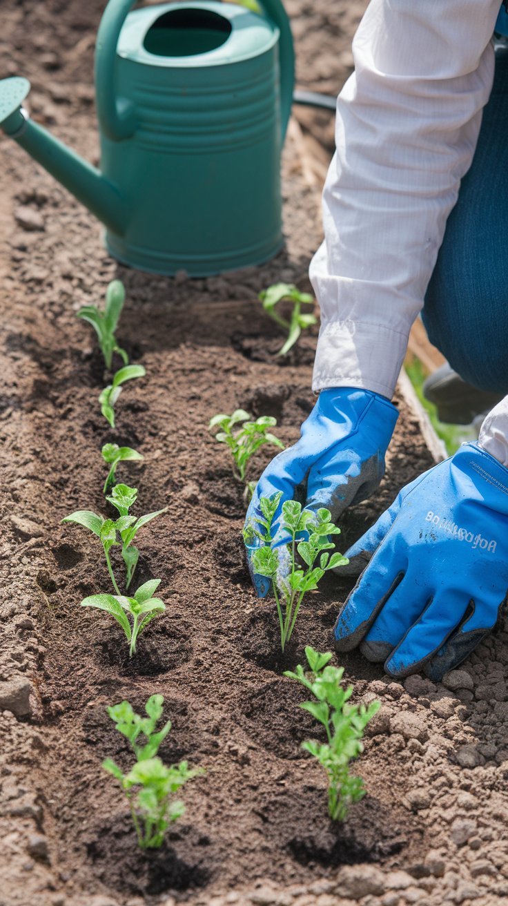 A gardener planting young Dragon