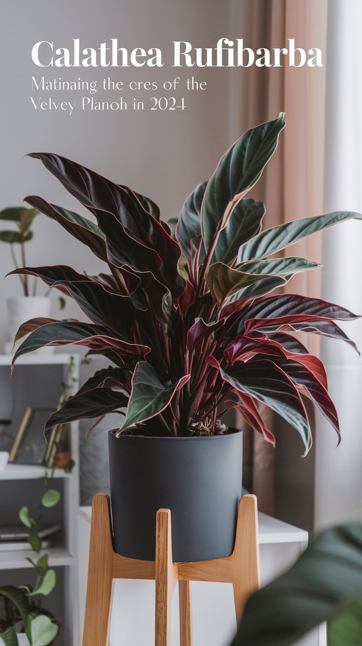 Calathea rufibarba, also known as the Furry Feather Calathea, is a tropical plant with velvety, deep green leaves and burgundy undersides, known for its soft, fuzzy texture.