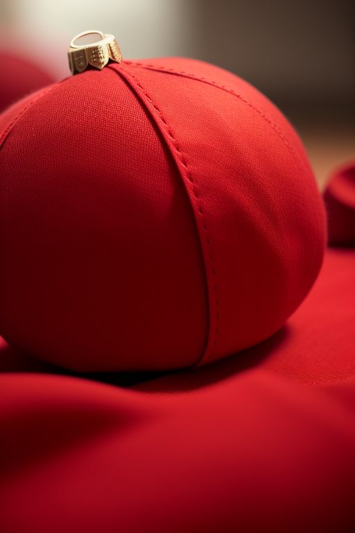 A blue Christmas ornament adorned with red and white polka dots, crafted from fabric and felt materials.