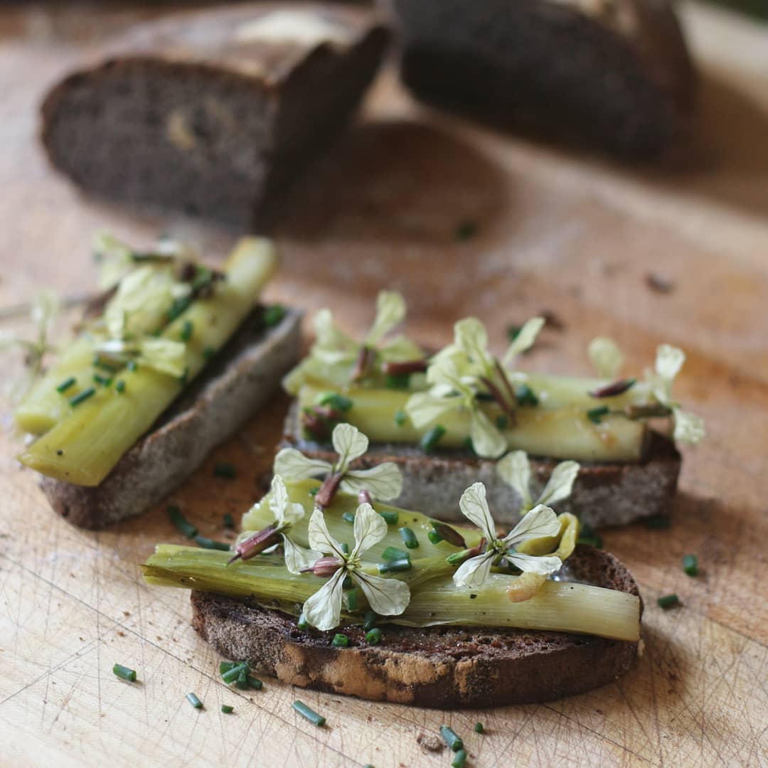 These bruschette are topped with arugula flowers