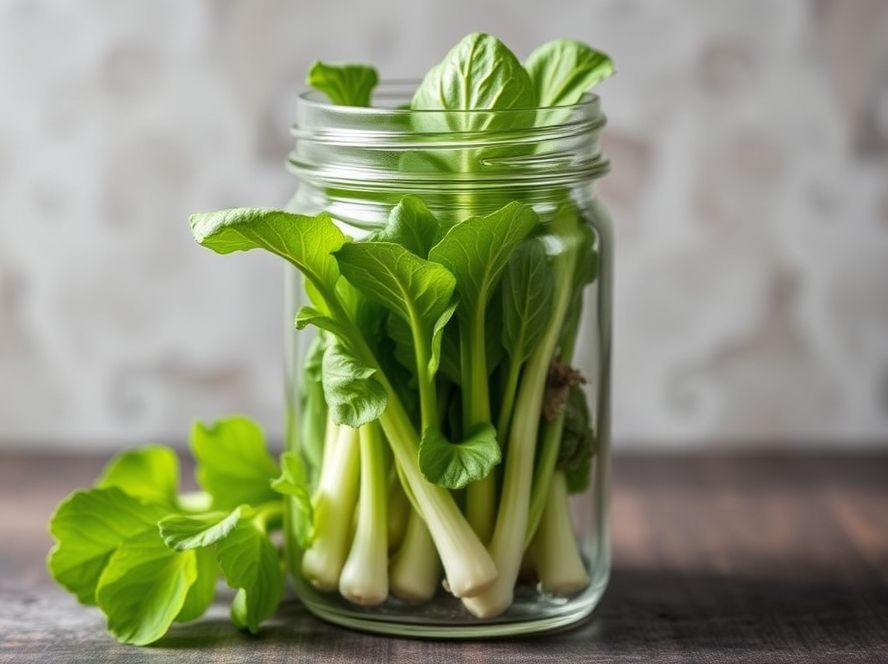 Bok Choy growing in a Jar