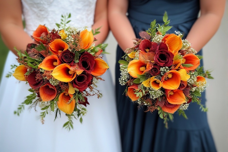 Calla Lily Autumn Wedding Flowers with Bride