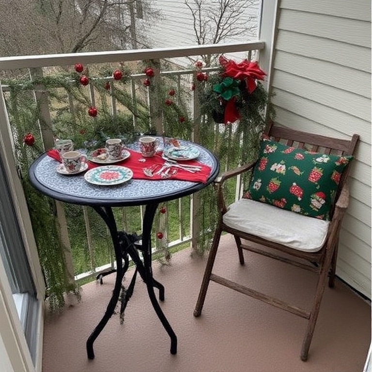 Set a Festive Table: If you have a small bistro table, set it with holiday-themed mugs, plates, or a simple red table runner.