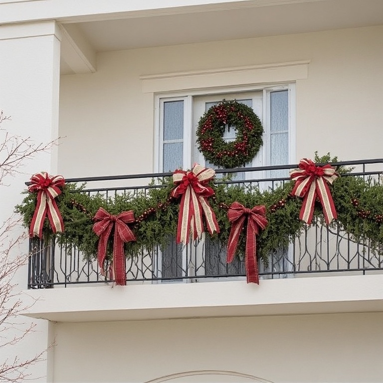 Play with Ribbon: Add wide, velvet, or burlap ribbon to your wreaths, garlands, and railings. Tying big bows is an easy way to add texture and color.