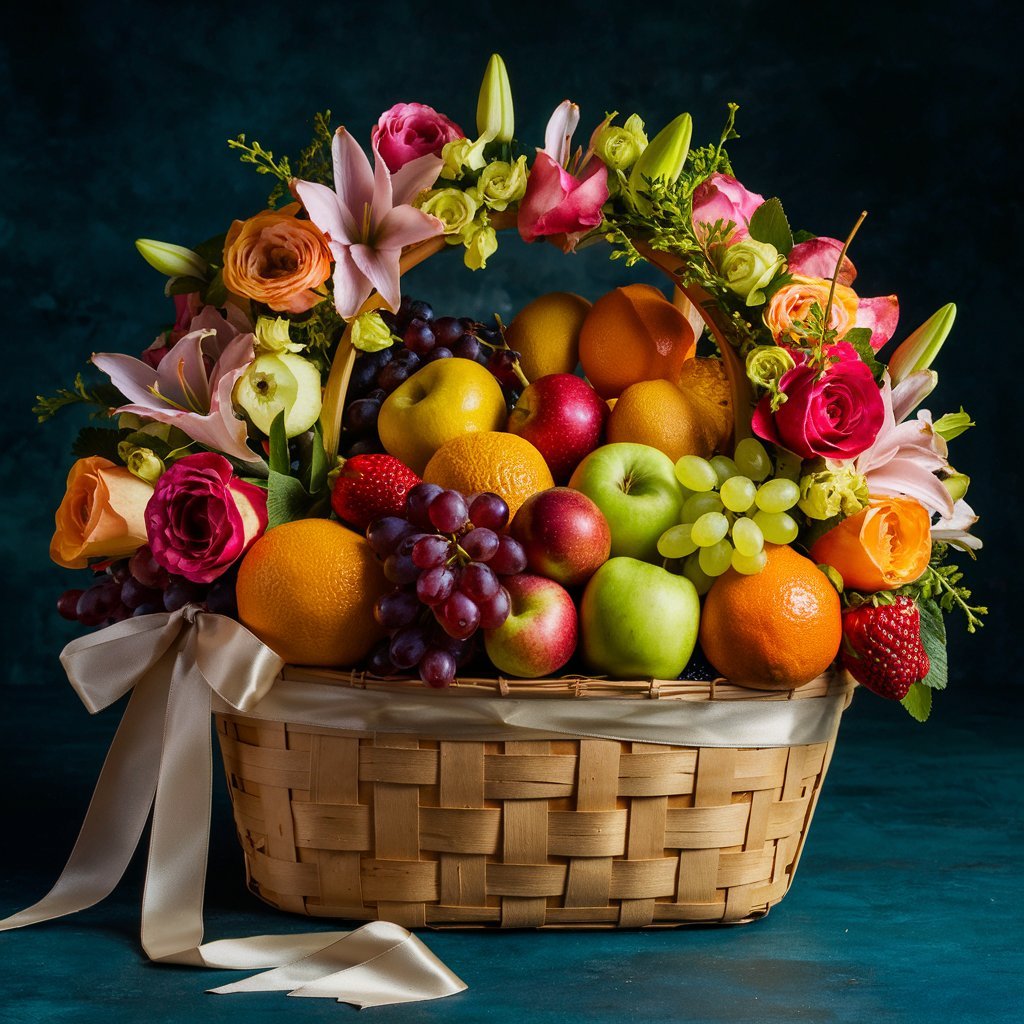 fruit basket with flowers