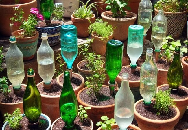 DIY Self-Watering Systems Using Plastic Bottles and Wine Bottles