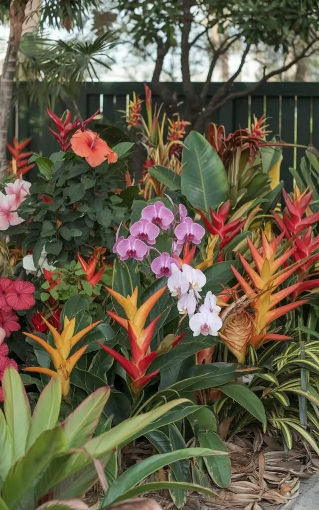 Miami's floral landscape is a vibrant mix of tropical plants and colorful blooms, featuring palms, orchids, hibiscus, and bougainvillea in lush, year-round displays.