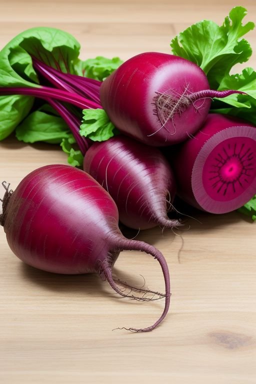 Fresh beets with vibrant green leaves displayed on a rustic wooden table, showcasing their natural beauty.