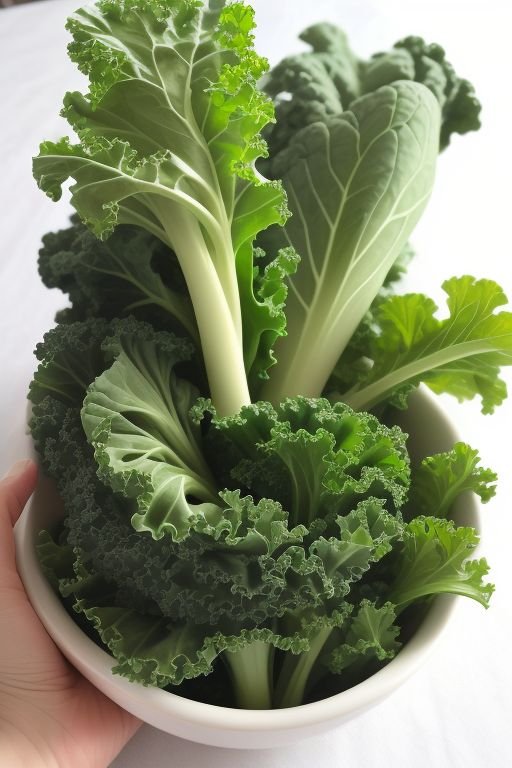 A person holds a bowl filled with fresh, vibrant green kale, showcasing its leafy texture and color.