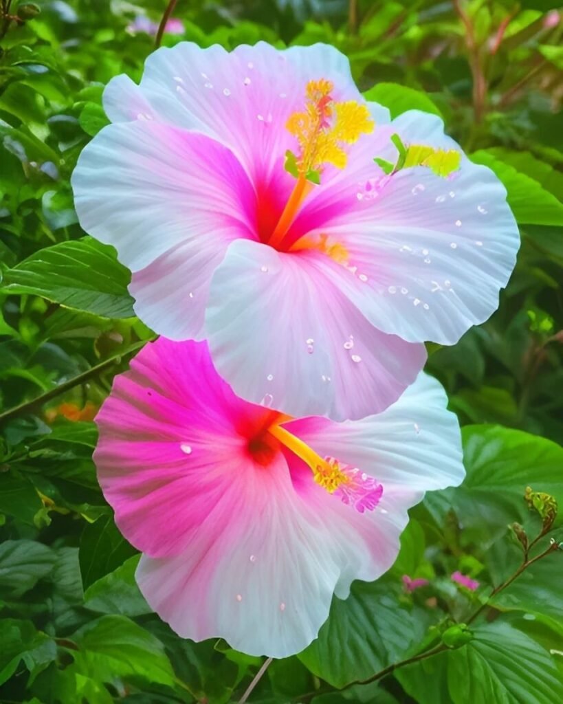 Hibiscus is a tropical flowering plant known for its large, vibrant blooms in various colors, thriving in full sun and well-draining soil, often attracting pollinators and adding a bold, exotic touch to gardens.