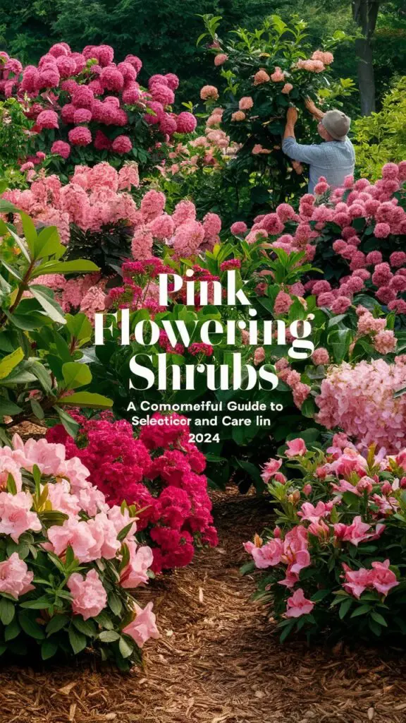 Pink flowering shrubs, like Azaleas, Hydrangeas, and Spireas, add vibrant color to gardens with their abundant pink blooms, thriving in well-drained soil and partial sun.