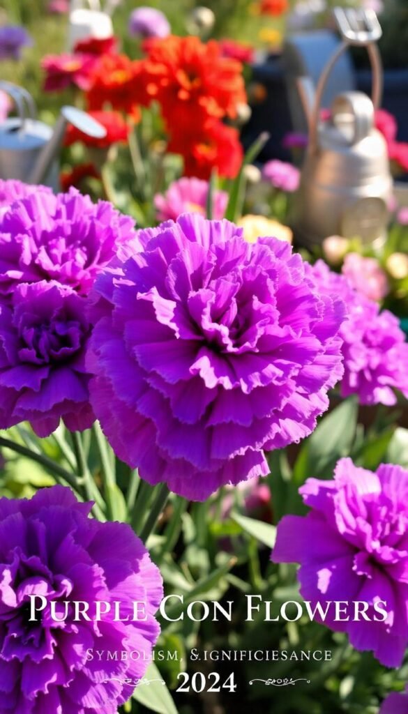 Carnation flowers symbolize love, fascination, and distinction, with different colors representing various meanings, such as pink for gratitude and red for admiration.