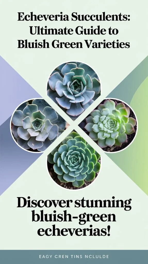 "Create an eye-catching Pinterest pin featuring the title Echeveria Succulents: Ultimate Guide to Bluish Green Varieties 2024. The design should include:

A soft pastel background with a gradient of blue and green tones to complement the succulent theme.
High-quality images of bluish-green Echeveria varieties like 'Blue Atoll' and 'Perle von Nurnberg' in a circular or geometric arrangement.
Text overlay in elegant, bold fonts that reads: Discover Stunning Bluish-Green Echeverias!
A small icon or tagline at the bottom: Easy Care Tips Included!
A clean, modern aesthetic with minimal decorative elements to maintain focus on the plants."