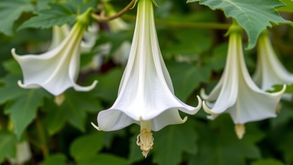 10 Enchanting White Flowers That Glow in the Moonlight 11 White Angel's Trumpet (Brugmansia suaveolens)