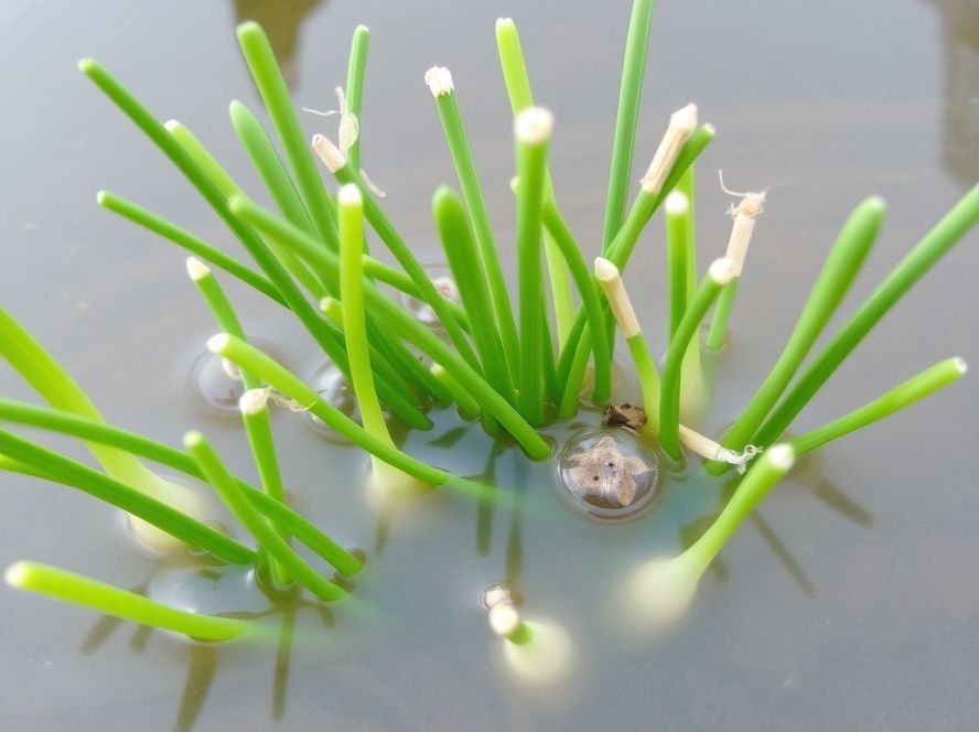 green onion Vegetables growing in Water