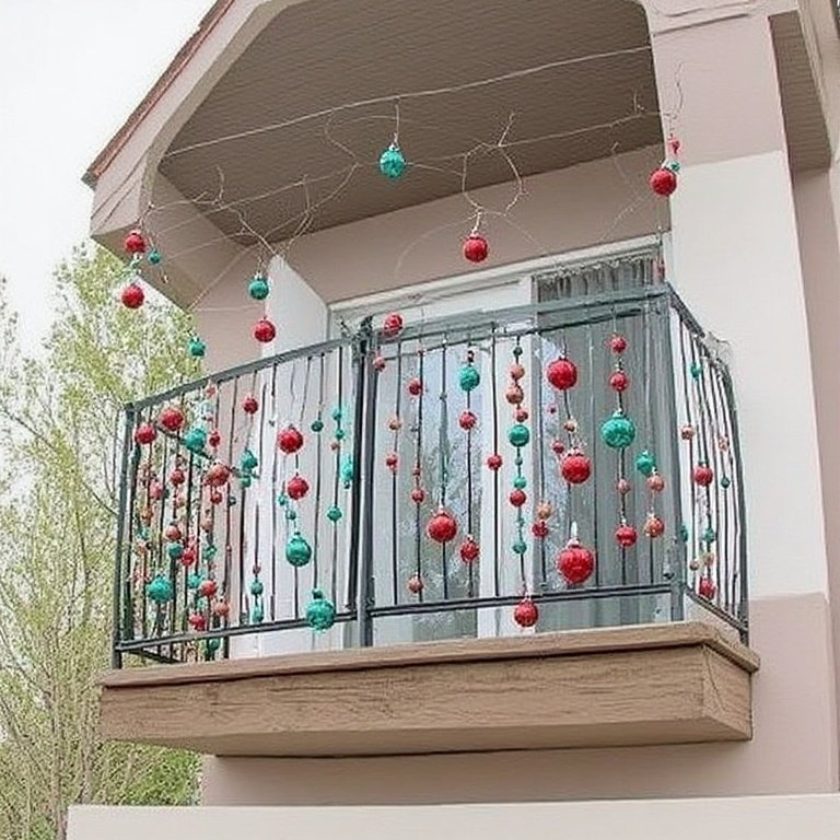 20 Christmas Balcony Decoration Ideas to Create a Festive Escape 19 Hang Christmas Ornaments: Use clear fishing line to hang shatterproof ornaments from your balcony ceiling or railing. They’ll catch the light and twirl beautifully in the breeze.