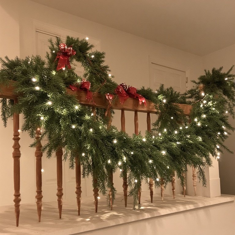 20 Christmas Balcony Decoration Ideas to Create a Festive Escape 5 Combine two ideas into one. Wrap a simple evergreen garland with mini white string lights before draping it over your railing.