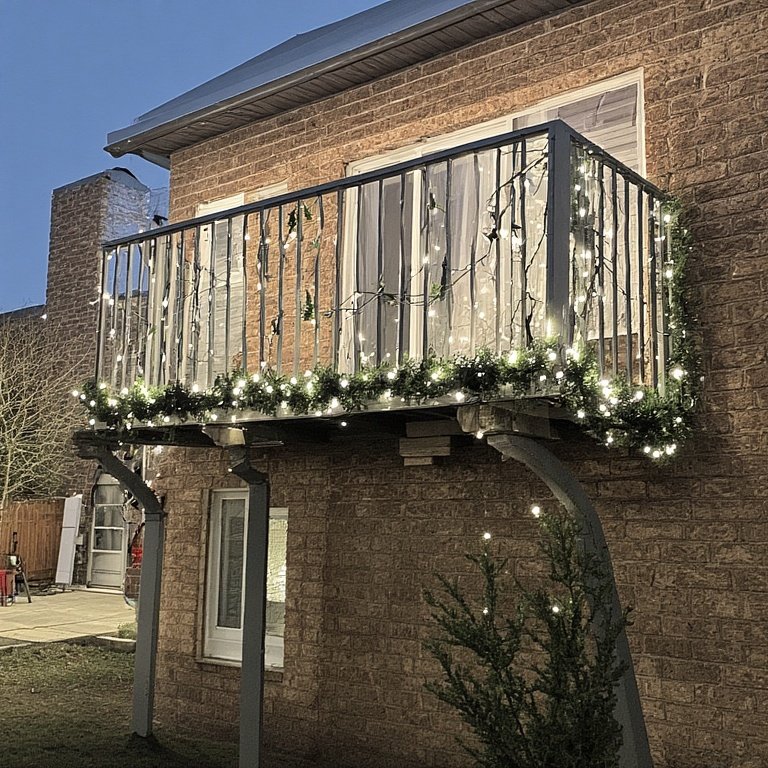 20 Christmas Balcony Decoration Ideas to Create a Festive Escape 8 Drape Garlands: Run garlands along the balcony railing. For a fuller look, you can twist two garlands together.