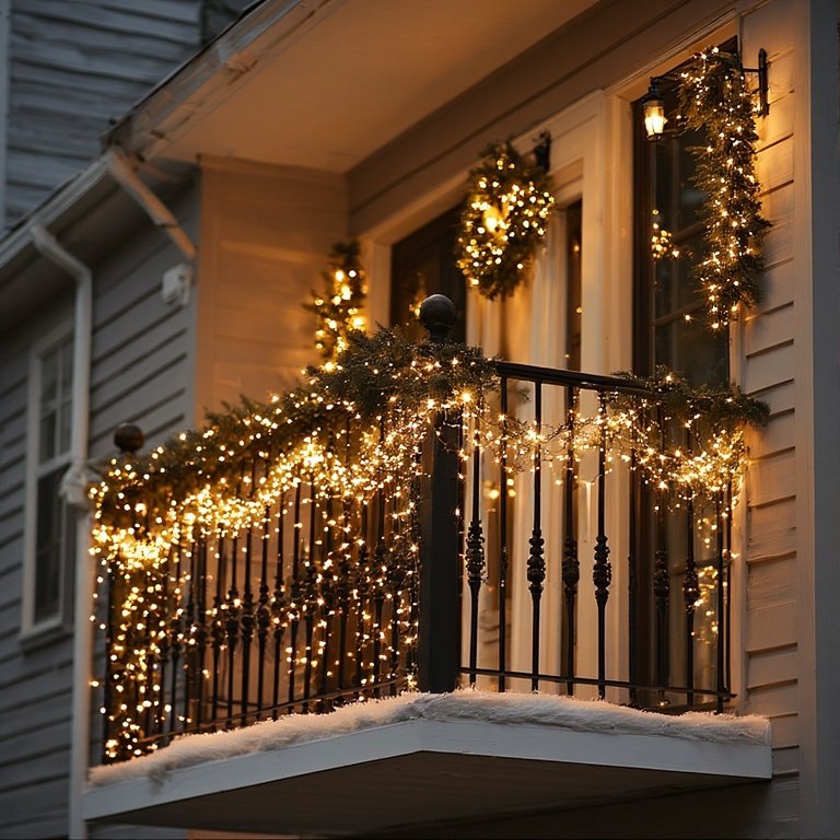 20 Christmas Balcony Decoration Ideas to Create a Festive Escape 3 Drape String Lights