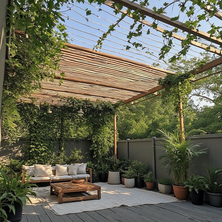 10 Practical Patio Cover Ideas to Enhance Your Backyard 7 Slatted Pergola with Plants Patio Cover Ideas